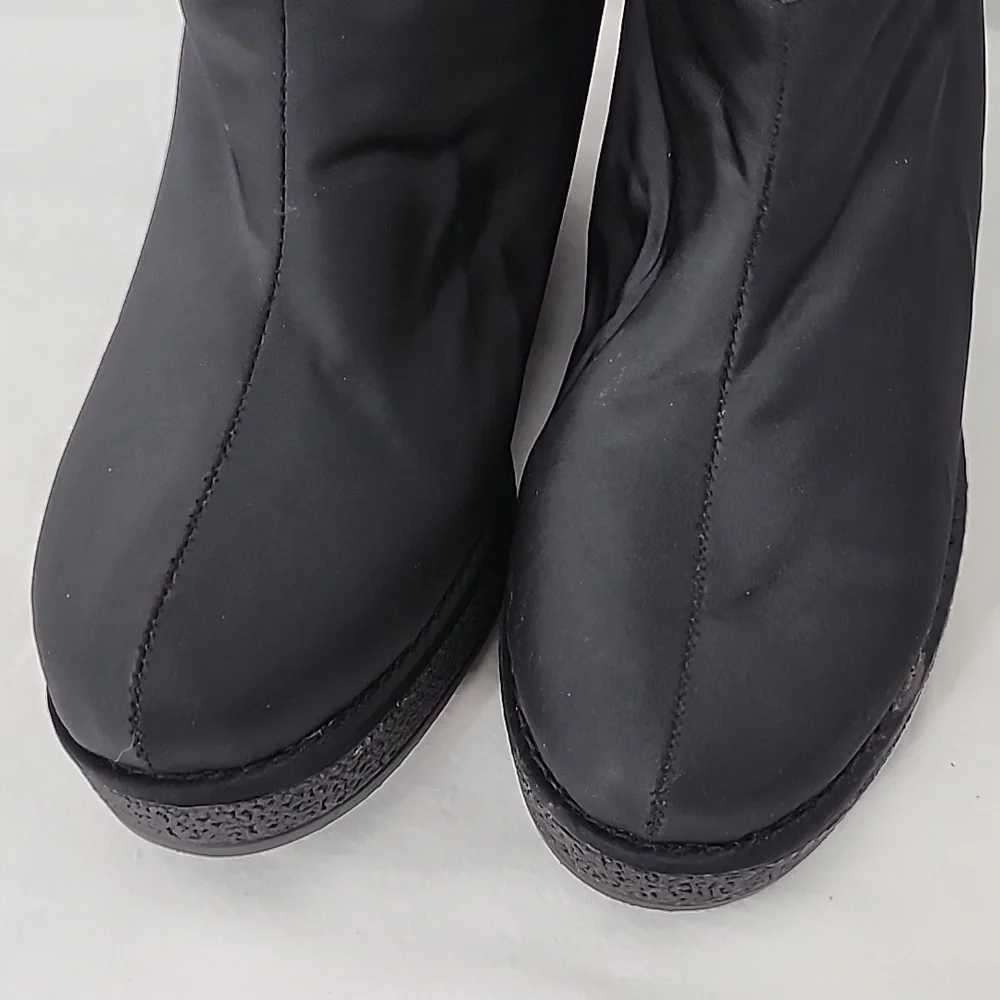 Kate Spade New York Cagney Quilted Bow Wedge Boot Black Satin Women's‎ Size 6 M